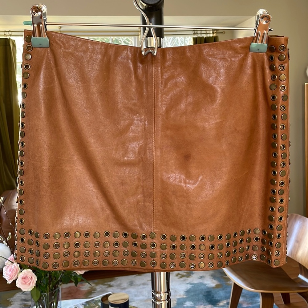 Haute Hippie short studded leather skirt.